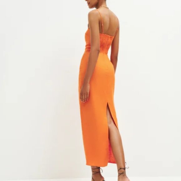 NWOT Reformation Frankie Linen Dress in Citrus Orange Maxi - Picture 3 of 7